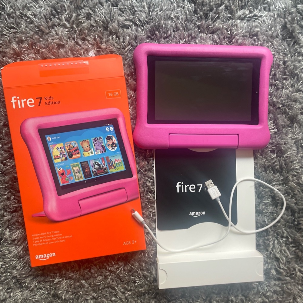Amazon Fire 7 Tablet Kids edition. Pink soft cover and charger included.16 GB